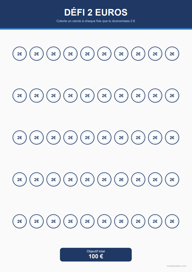 défi 2 euros à imprimer gratuit