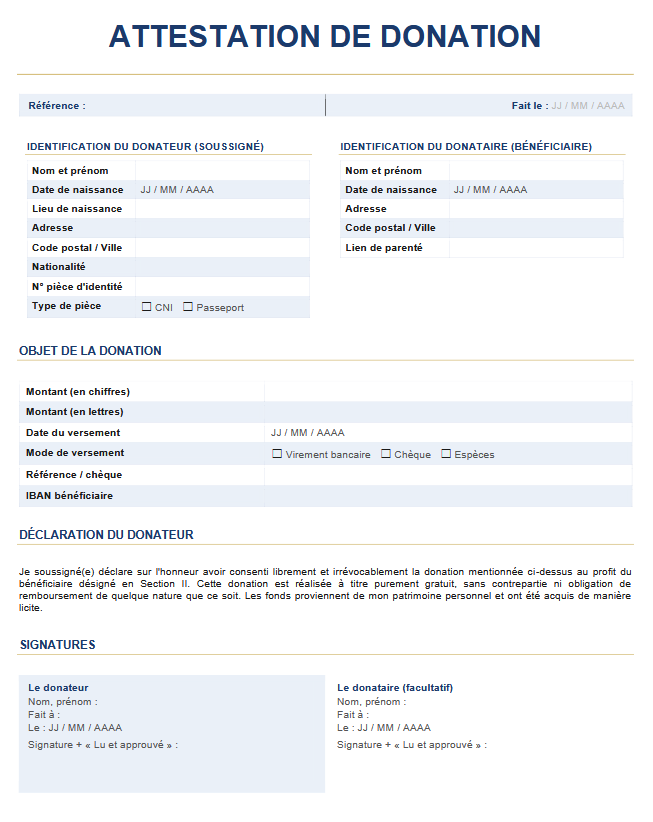modele attestation de don